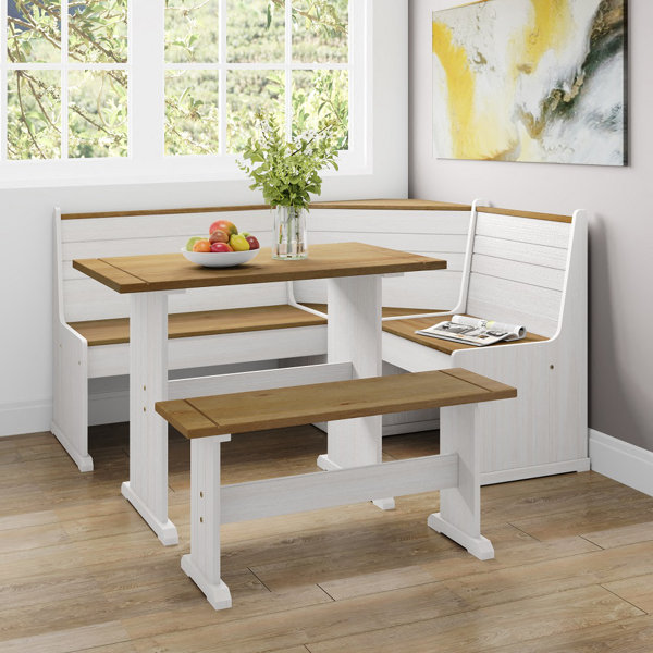 Brambly Cottage Bartok 6 Person Pine Solid Wood Breakfast Nook Dining